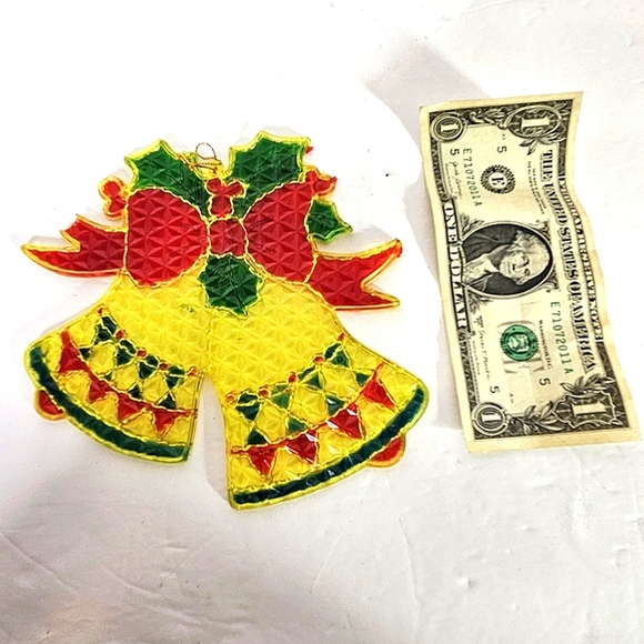 Vintage Faux Stained Glass (HARD PLASTIC)Christmas Holiday Sun Catcher Ornaments - Picture 2 of 5